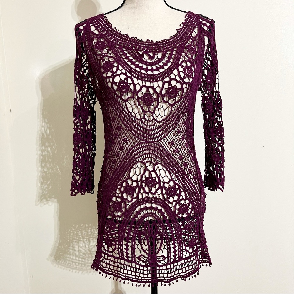 Umgee Lacy Mesh Long Sleeve Cover Up size Small - Picture 2 of 14
